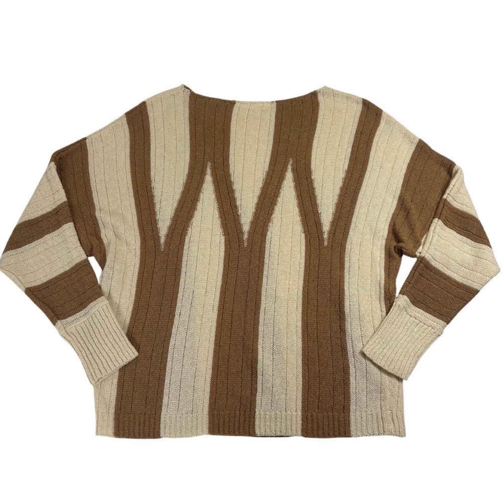 Chico’s Brown & Cream Striped Sweater Dolman Sleeve Oversized Boho Top